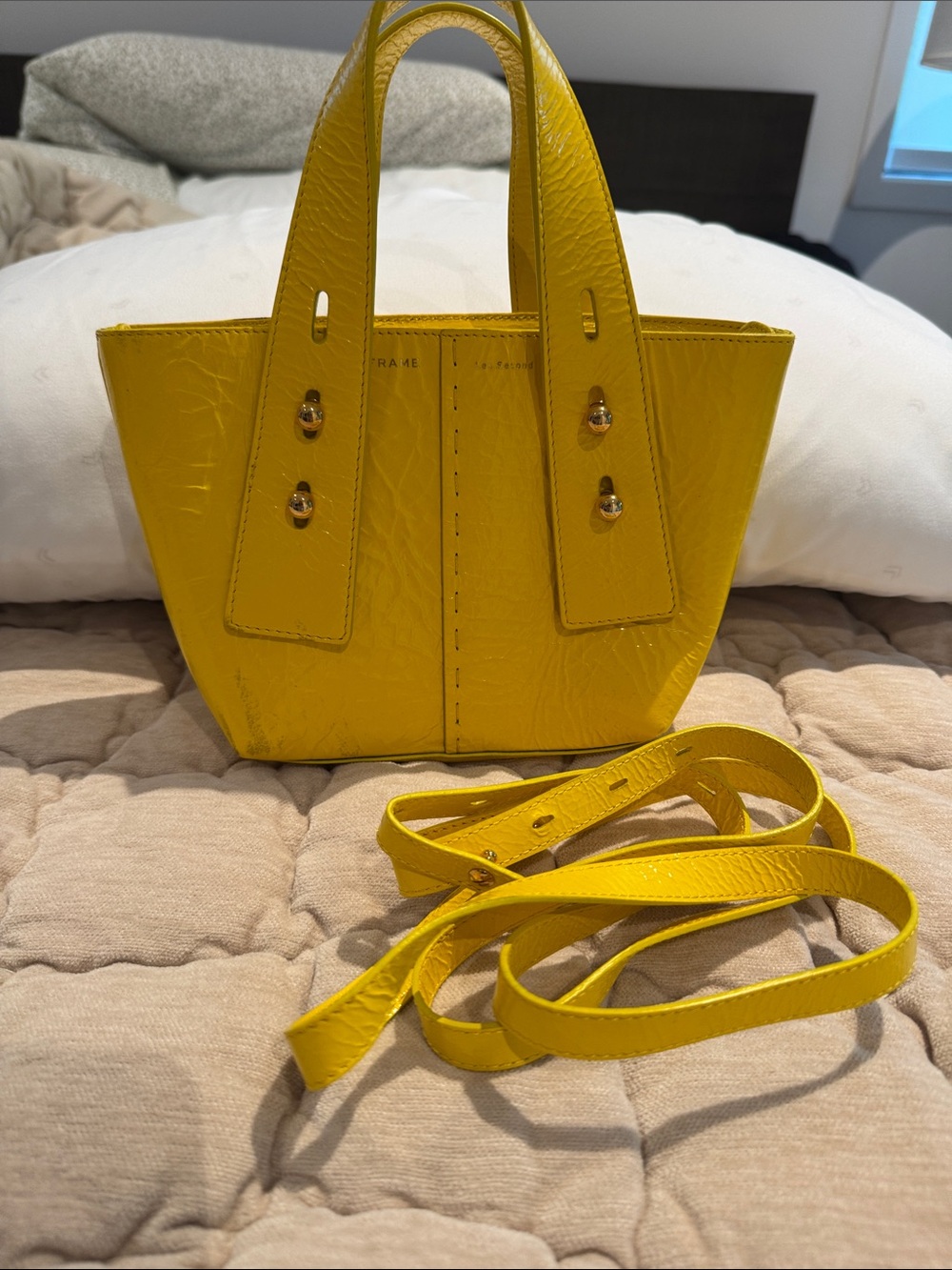 Frame Denim Small Yellow Leather Tote with Detachable Strap
